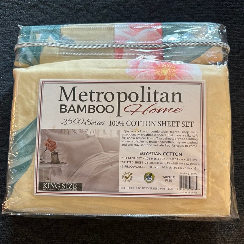 Metropolitan Bamboo Home King Sheet Set 2500 T.C. Egyptian Cotton-Yellow Flower